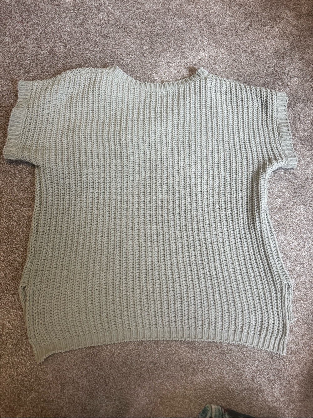 POL Light Sage Chunky Knit Sweater Women’s Oversized V-Neck Pocket Short Sleeve - Picture 3 of 6